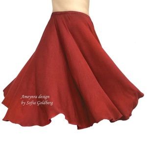 Full-circle skirt red-brown stretch cotton Size S
